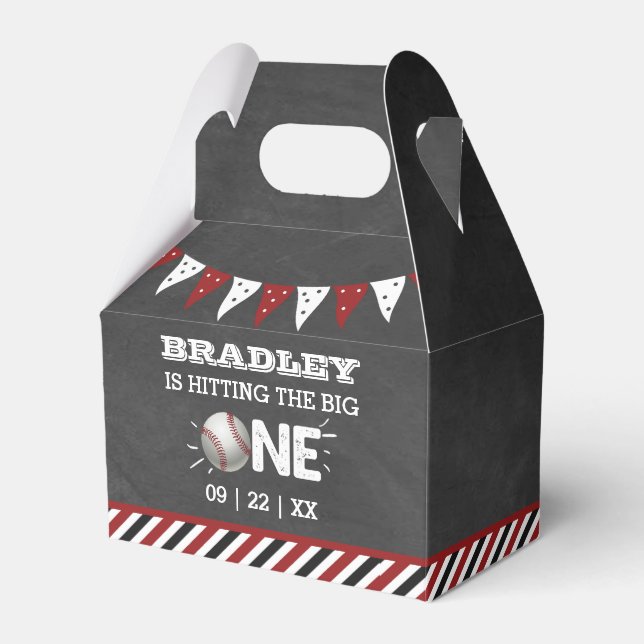 Hitting The Big One | Baseball 1st Birthday Favor Boxes (Front Side)