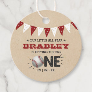 Hitting The Big One Baseball 1st Birthday Favor Tags