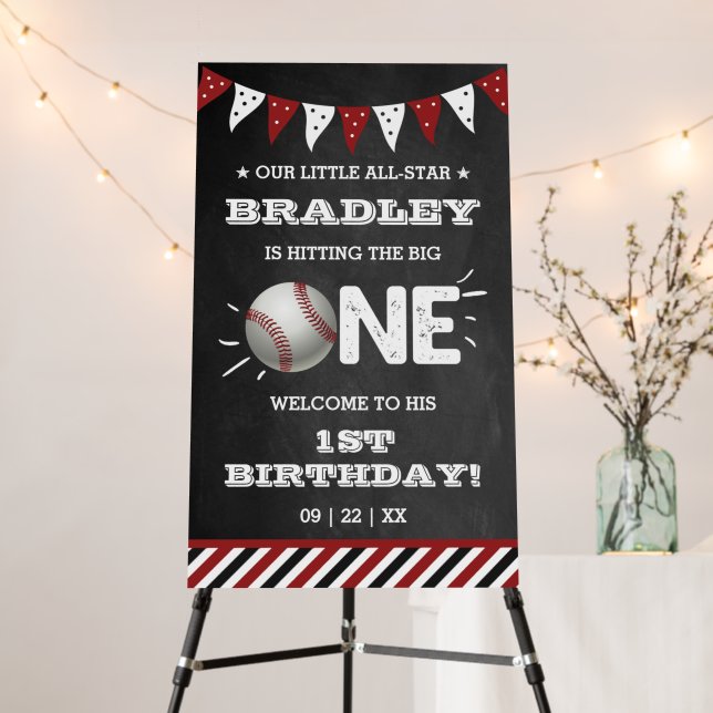 Hitting The Big One | Baseball 1st Birthday Foam Board (In Situ (Stand))