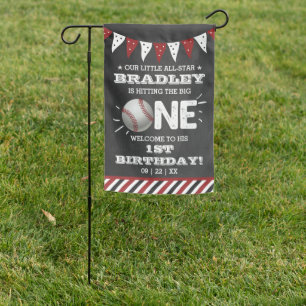 Hitting The Big One Baseball 1st Birthday Garden Flag