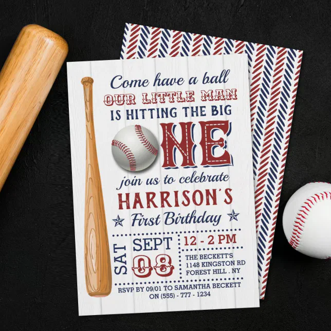 Hitting The Big One Baseball 1st Birthday Invitation | Zazzle