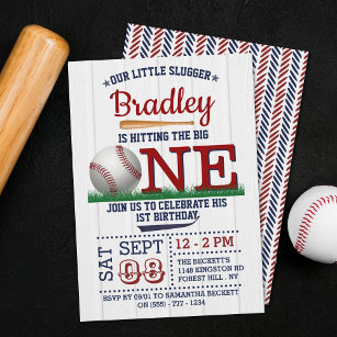 Hitting The Big One Baseball 1st Birthday Invitation