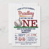 Hitting The Big One Baseball 1st Birthday Invitation (Front)