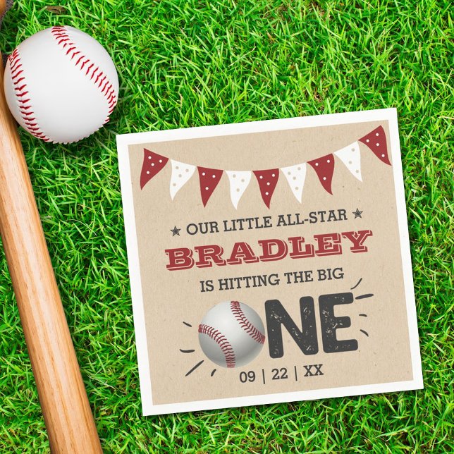 Hitting The Big One | Baseball 1st Birthday Napkins (Creator Uploaded)
