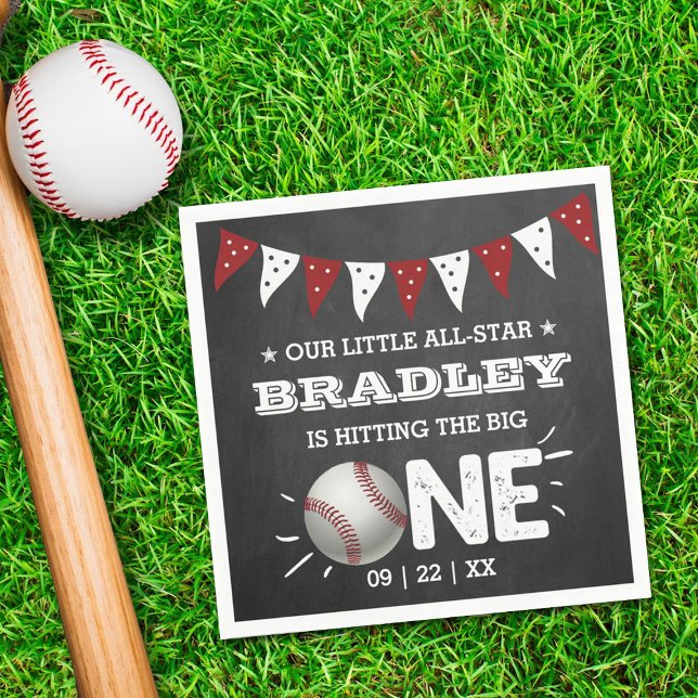 Hitting The Big One | Baseball 1st Birthday Napkins (Creator Uploaded)