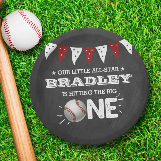 Hitting The Big One | Baseball 1st Birthday Paper Plates (Creator Uploaded)