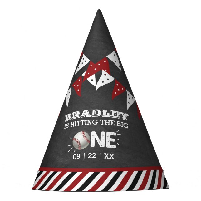 Hitting The Big One | Baseball 1st Birthday Party Hat (Front)