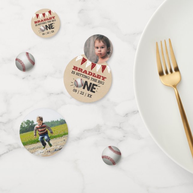 Hitting The Big One | Baseball 1st Birthday Photo Confetti (Group)
