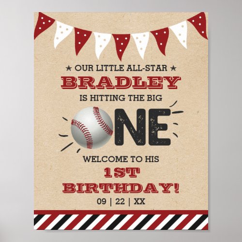 Hitting The Big One  Baseball 1st Birthday Poster