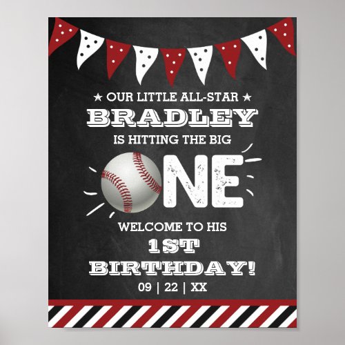 Hitting The Big One  Baseball 1st Birthday Poster