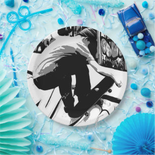 Hitting the Ramp - Skateboarder Paper Plates