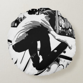 Hitting the Ramp - Skateboarder Round Pillow