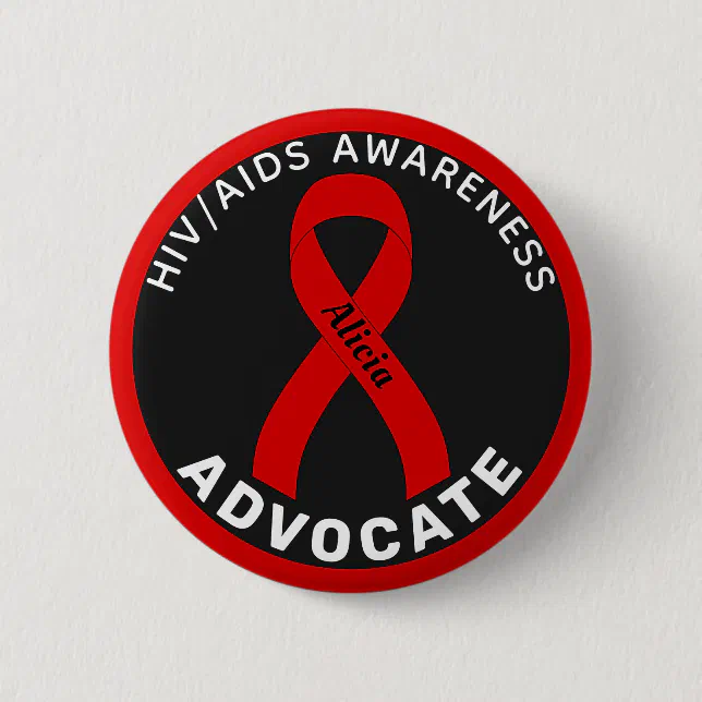 HIV/AIDS  Advocate Ribbon Black Button (Front)
