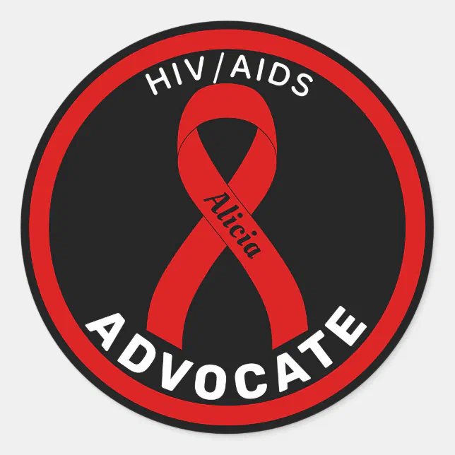 HIV/AIDS Advocate Ribbon Black Round Sticker (Front)