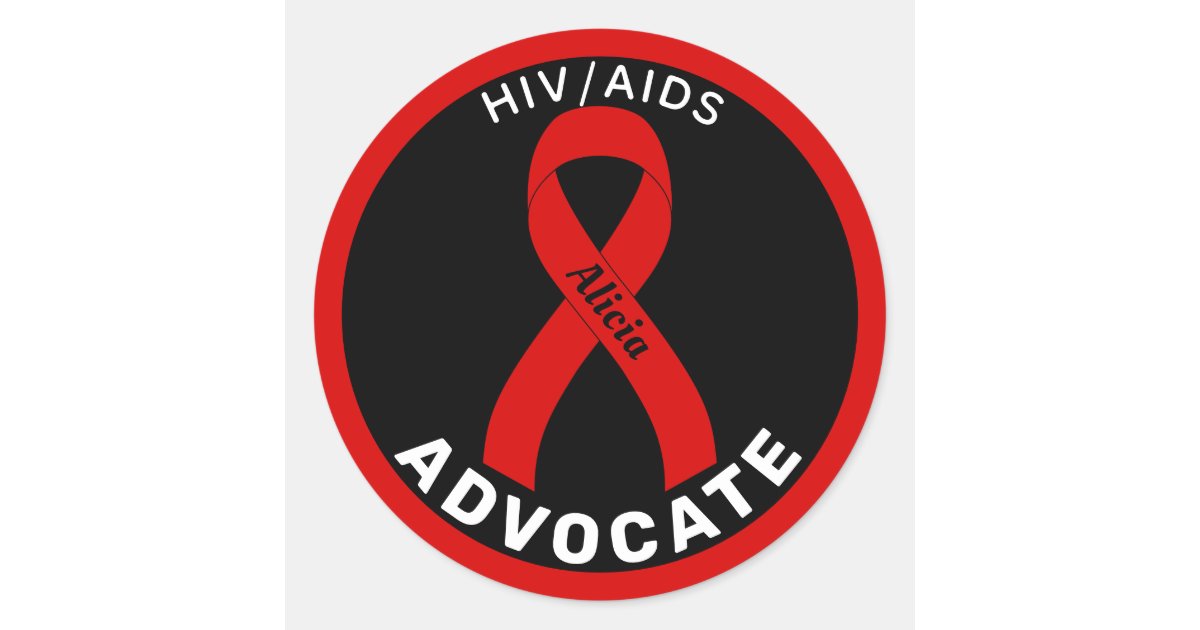 HIV/AIDS Advocate Ribbon Black Round Sticker | Zazzle