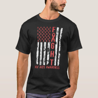 HIV AIDS Awareness December Month USA Flag Ribbon  T-Shirt