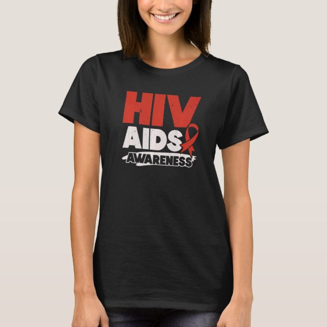 HIV AIDS Awareness Red Ribbon Disability T-Shirt (Front)