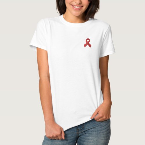 HIV AIDS Awareness _ RED RIBBON EMBROIDERED Embroidered Shirt