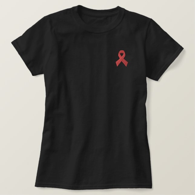 HIV AIDS Awareness - RED RIBBON EMBROIDERED Embroidered Shirt (Design Front)