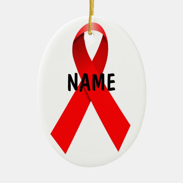 HIV AIDS Custom Christmas Ribbon Ceramic Ornament (Front)