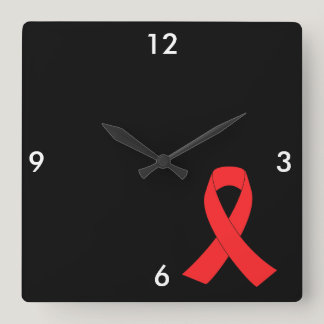 HIV AIDS Ribbon Cancer Awareness Square Wall Clock