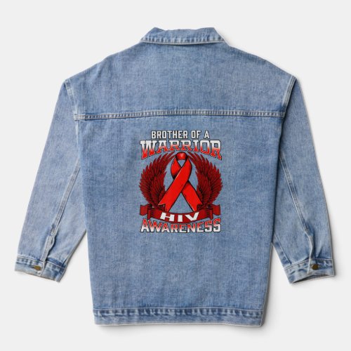 Hiv Awareness Brother Support Ribbon  Denim Jacket