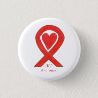 HIV Awareness Heart Ribbon Custom Art Pin
