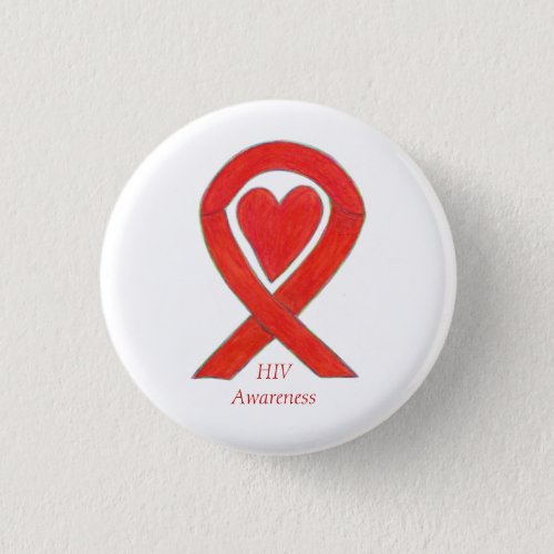 HIV Awareness Heart Ribbon Custom Art Pin