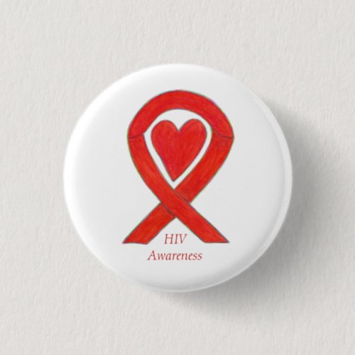 HIV Awareness Heart Ribbon Custom Art Pin