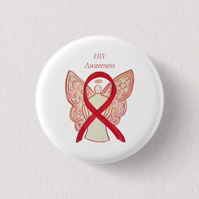 HIV Awareness Ribbon Angel Custom Art Pin (Front)
