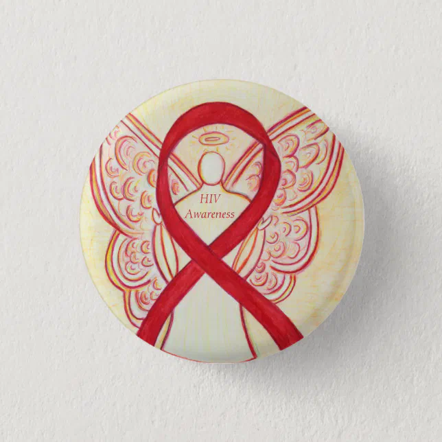 HIV Awareness Ribbon Angel Custom Art Pin (Front)