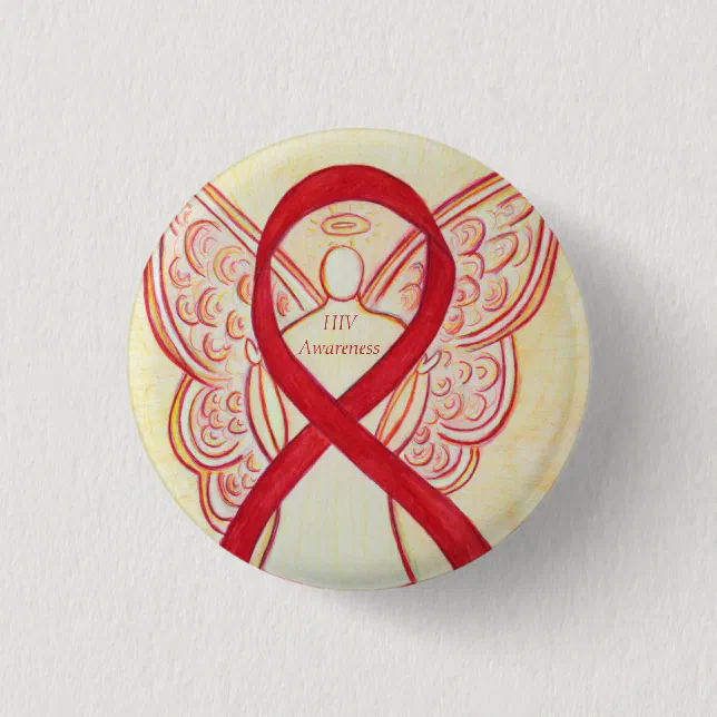 HIV Awareness Ribbon Angel Custom Art Pin (Front)