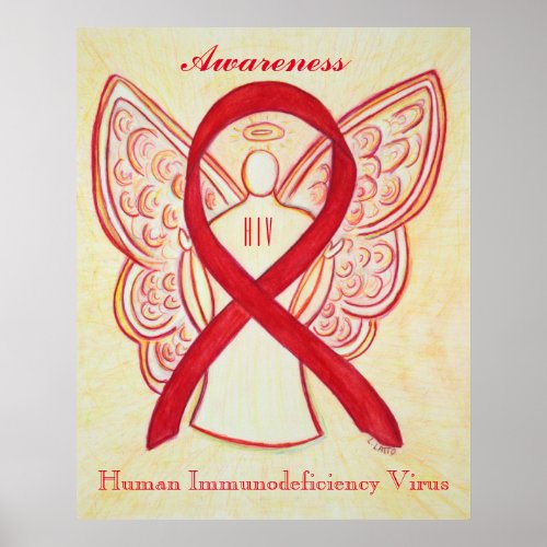 HIV Awareness Ribbon Red Angel Custom Art Posters