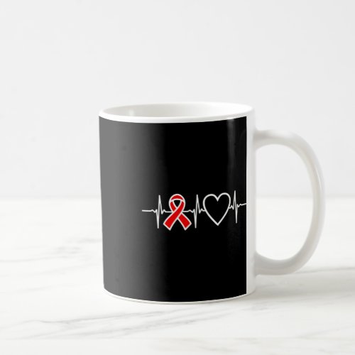 Hiv Heart Disease Red Awareness Ribbon Heartbeat S Coffee Mug