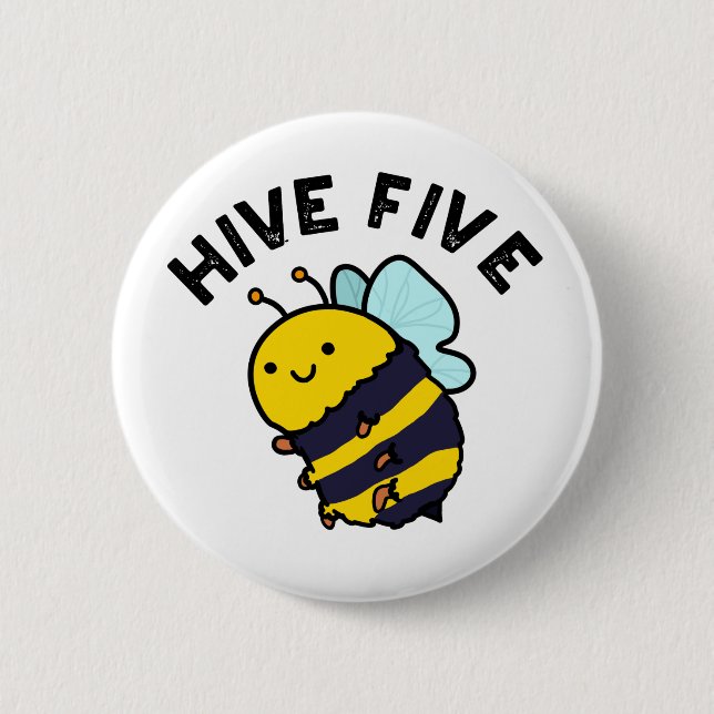 Hive Five Funny High Five Bee Pun  Button (Front)