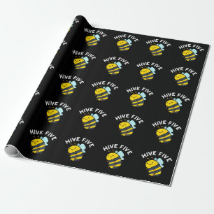 Hive Five Funny High Five Bee Pun Dark BG Wrapping Paper