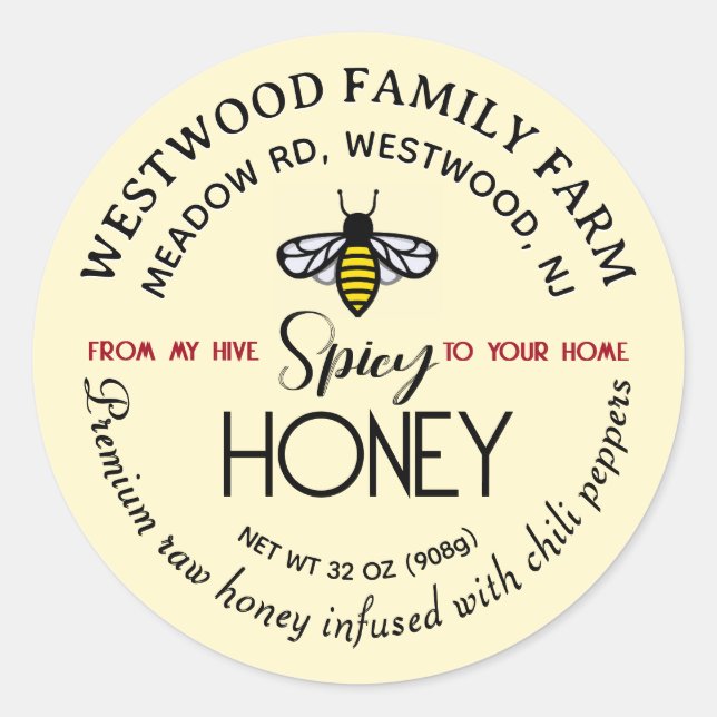 HIVE to HOME Hot Honey Label Bee Spicy Chili (Front)