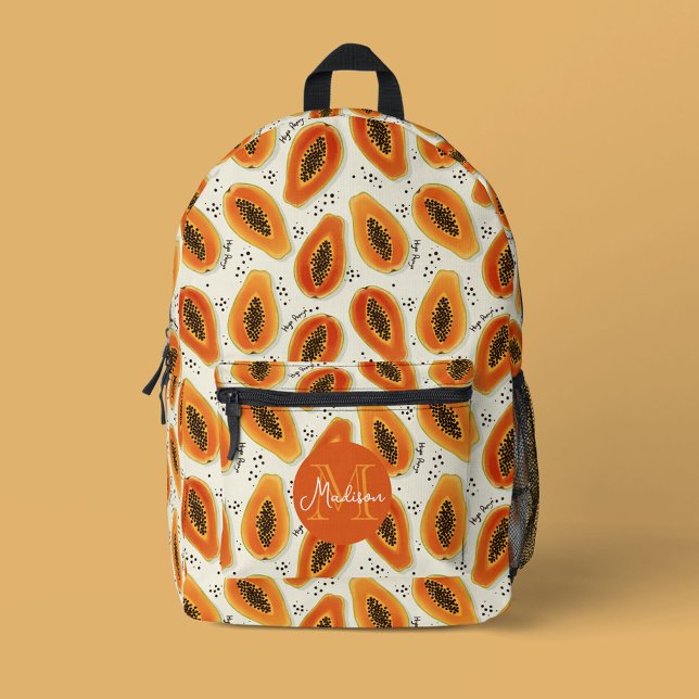 Hiya Papaya Pattern & Monogram Printed Backpack (Hiya Papaya Pattern Backpack with Monogram)