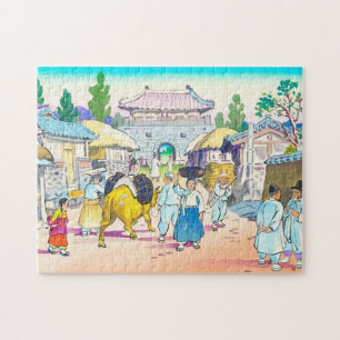 Hiyoshi Mamoru Korean Market japanese scenery art Jigsaw Puzzle