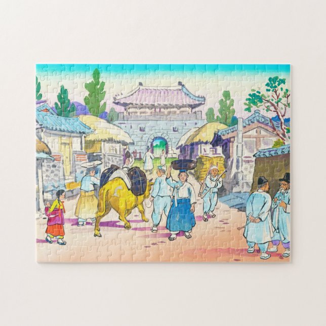 Hiyoshi Mamoru Korean Market japanese scenery art Jigsaw Puzzle (Horizontal)