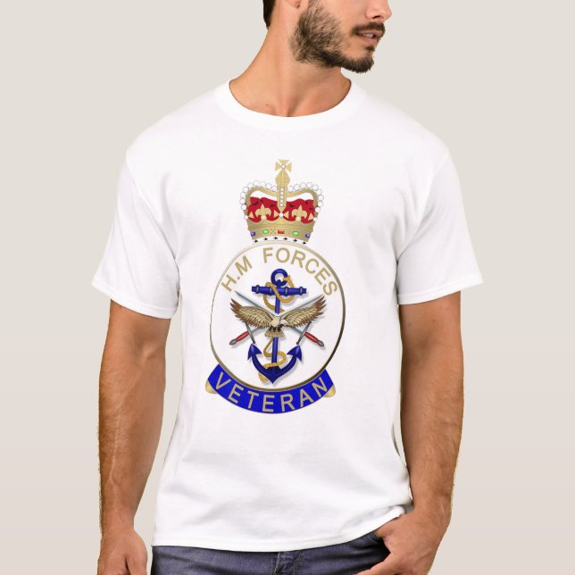 HM FORCES VETERAN BADGE. BRITISH VETERAN. T-Shirt (Front)