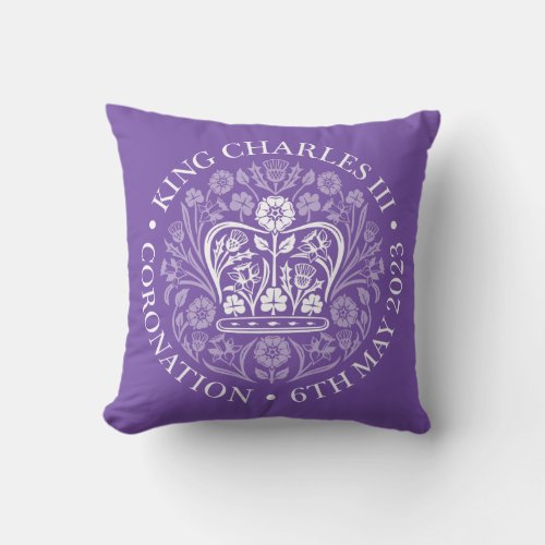 HM King Charles III Coronation May 6 2023 Purple Throw Pillow