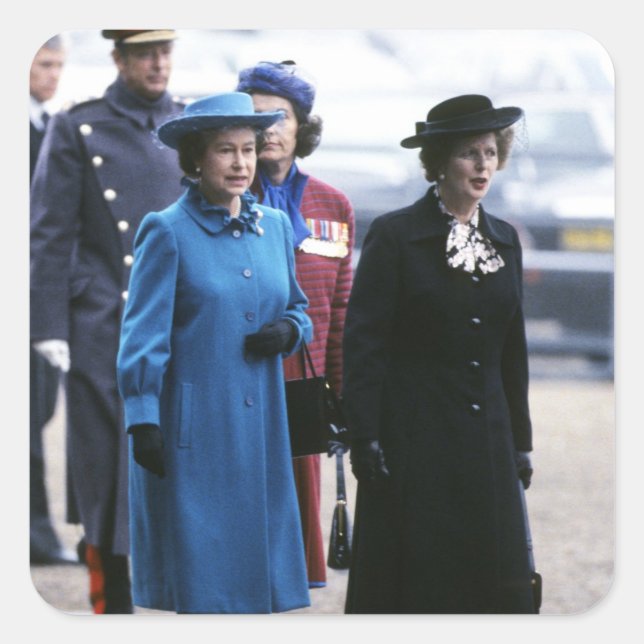 HM Queen Elizabeth II-Margaret Thatcher Square Sticker (Front)