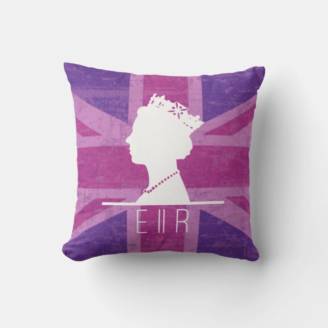 HM Queen Purple grunge union jack flag   Throw Pillow (Front)