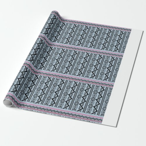 Hmong floral in blue wrapping paper