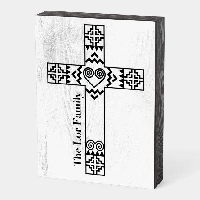 Hmong Lor Family Cross Decor Wooden Box Sign (Angled Vertical)
