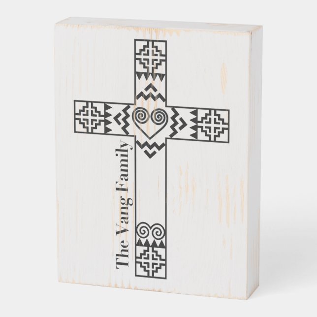 Hmong Vang Family Cross Decor Wooden Box Sign (Angled Vertical)