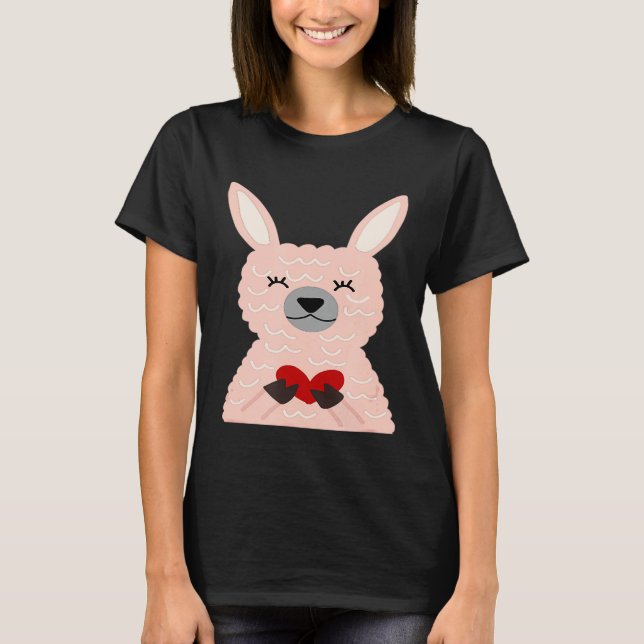HMRDesigns Cute Pink Llama Holding Heart T-Shirt (Front)