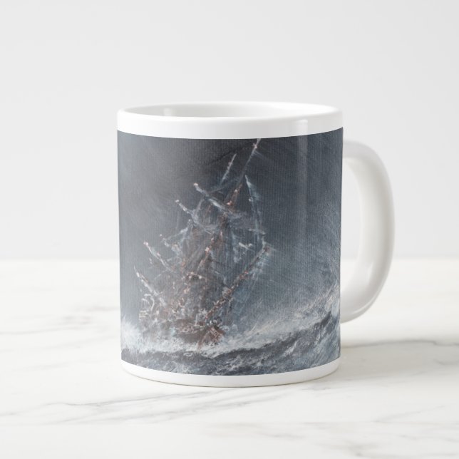 HMS Beagle in a storm off Cape Horn Large Coffee Mug (Front Right)
