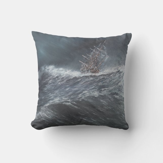 HMS Beagle in a storm off Cape Horn Throw Pillow (Front)